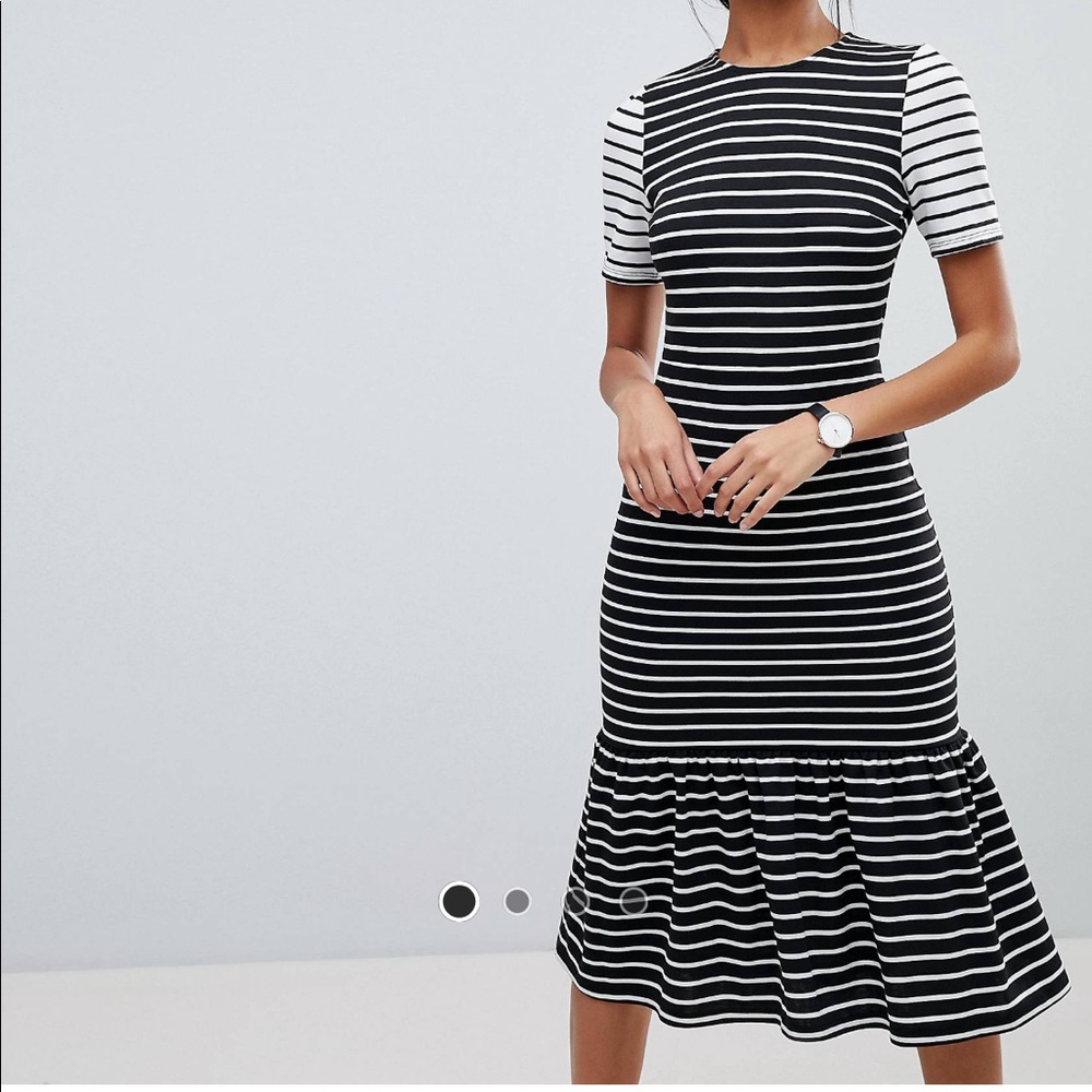 ASOS knit multi strip ruffle hem dress